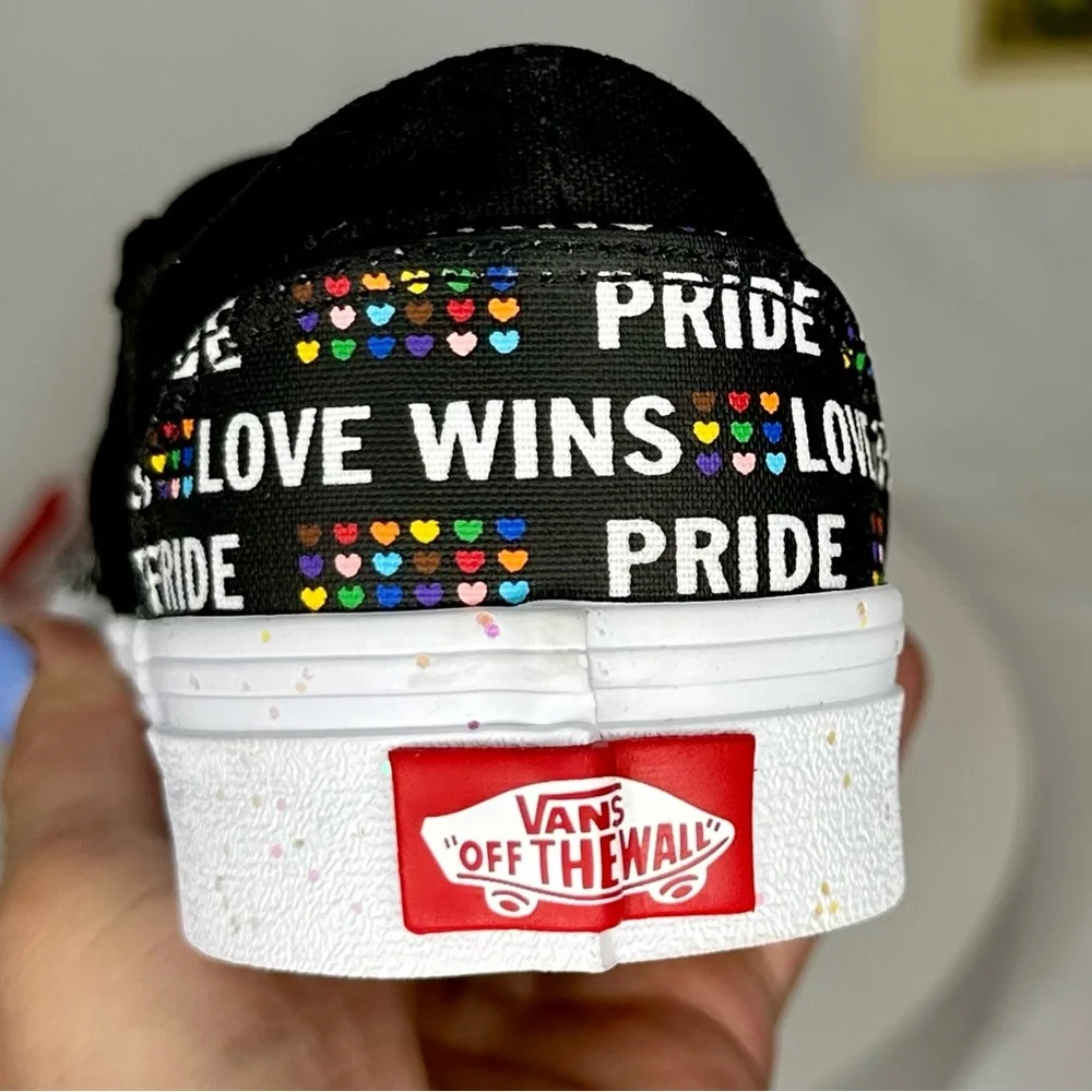 NWT Vans Asher PRIDE Black/Multicolor Glitter Slip-on Skate Sneakers Size 6.5 - Picture 8 of 8